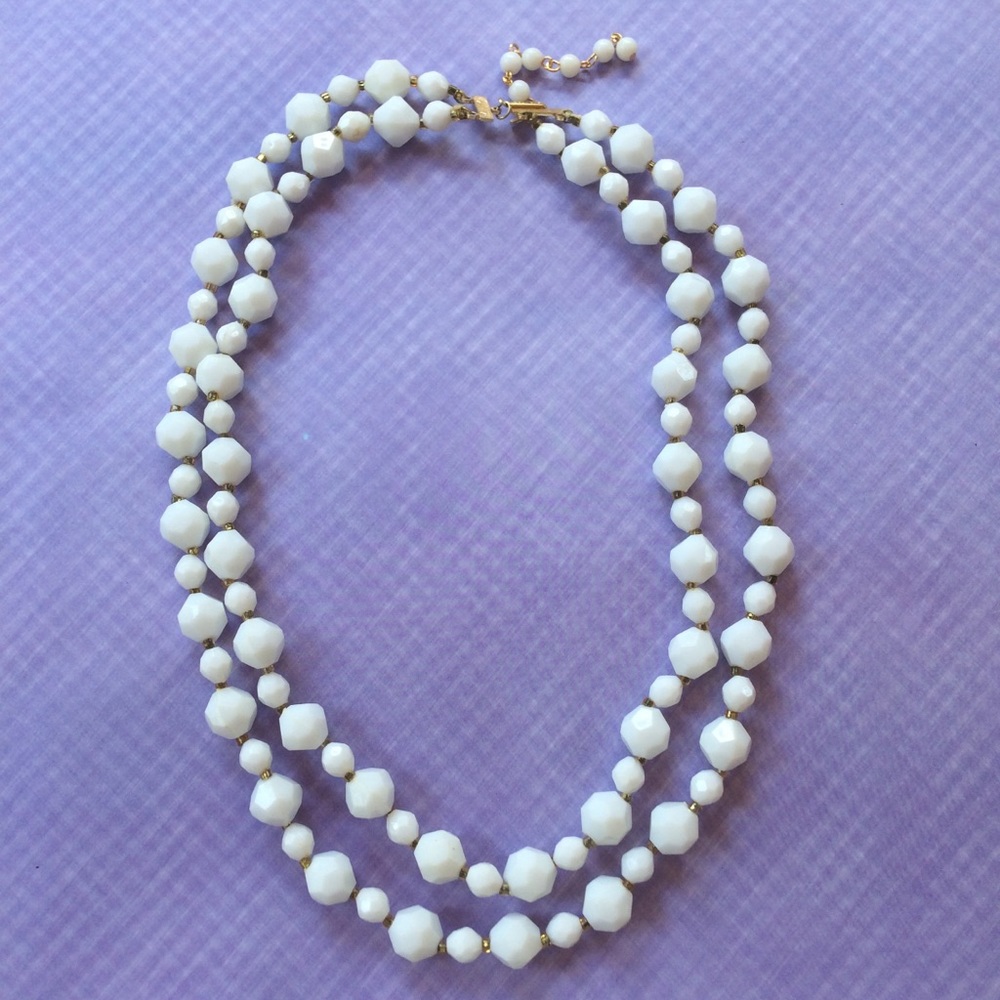 Vintage white double-strand bead necklace